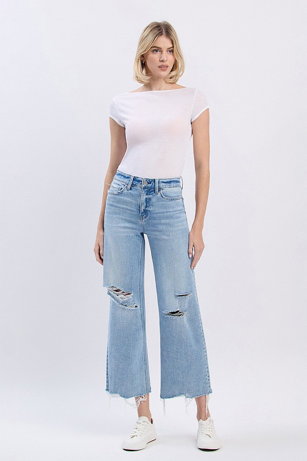 HIGH RISE DISTRESSED CROP WIDE JEAN...